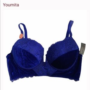 NWT Youmita Lace Velvet Royal Blue Color Bra